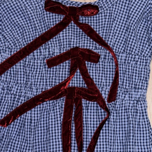 Damson Madder Dakota Blouse Blue Gingham Maroon Bows 14 - Picture 3 of 6